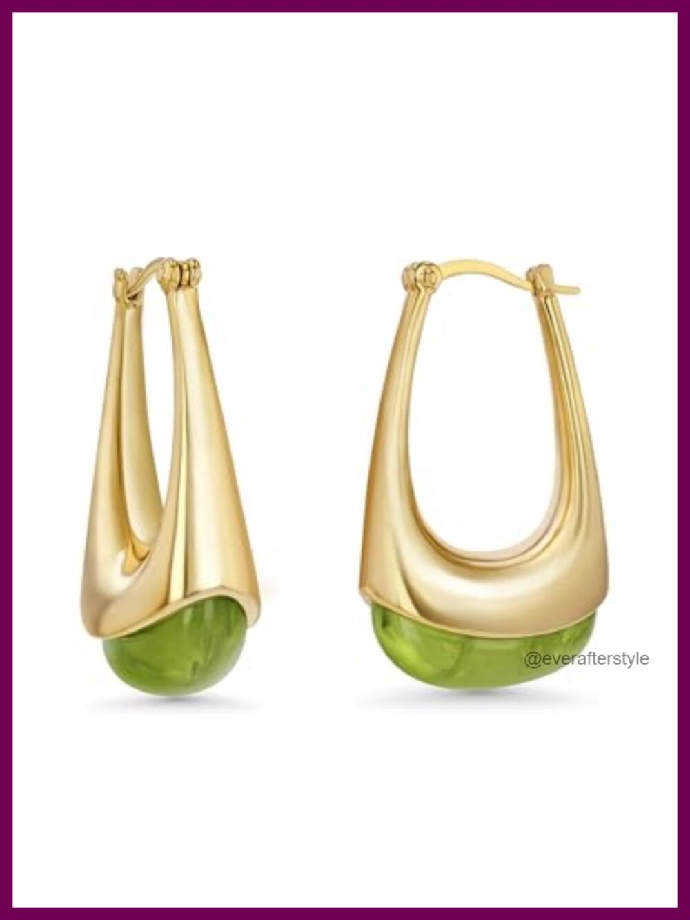 18K Gold Plated Chunky Dangle Earrings with Resin Gemstone Statement Hoops for